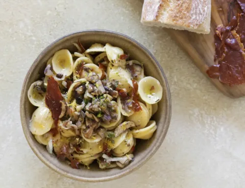 Pasta with Jamón ConsorcioSerrano, Mushrooms, Truffled Cheese & Citrus paired with Cava de Guarda Superior Gran Reserva