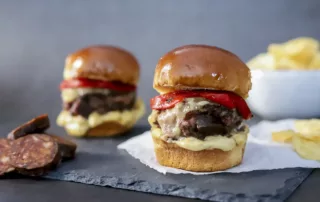 The Kitchen Doesn't Bite Beef and Chorizo Sliders, Mahón, Piquillo y Aioli