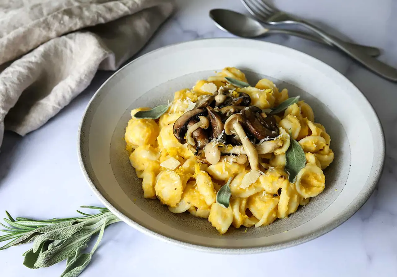 The Kitchen Doesn't Bite Butternut Squash Pasta Bowl With Mushrooms and Fall Herbs